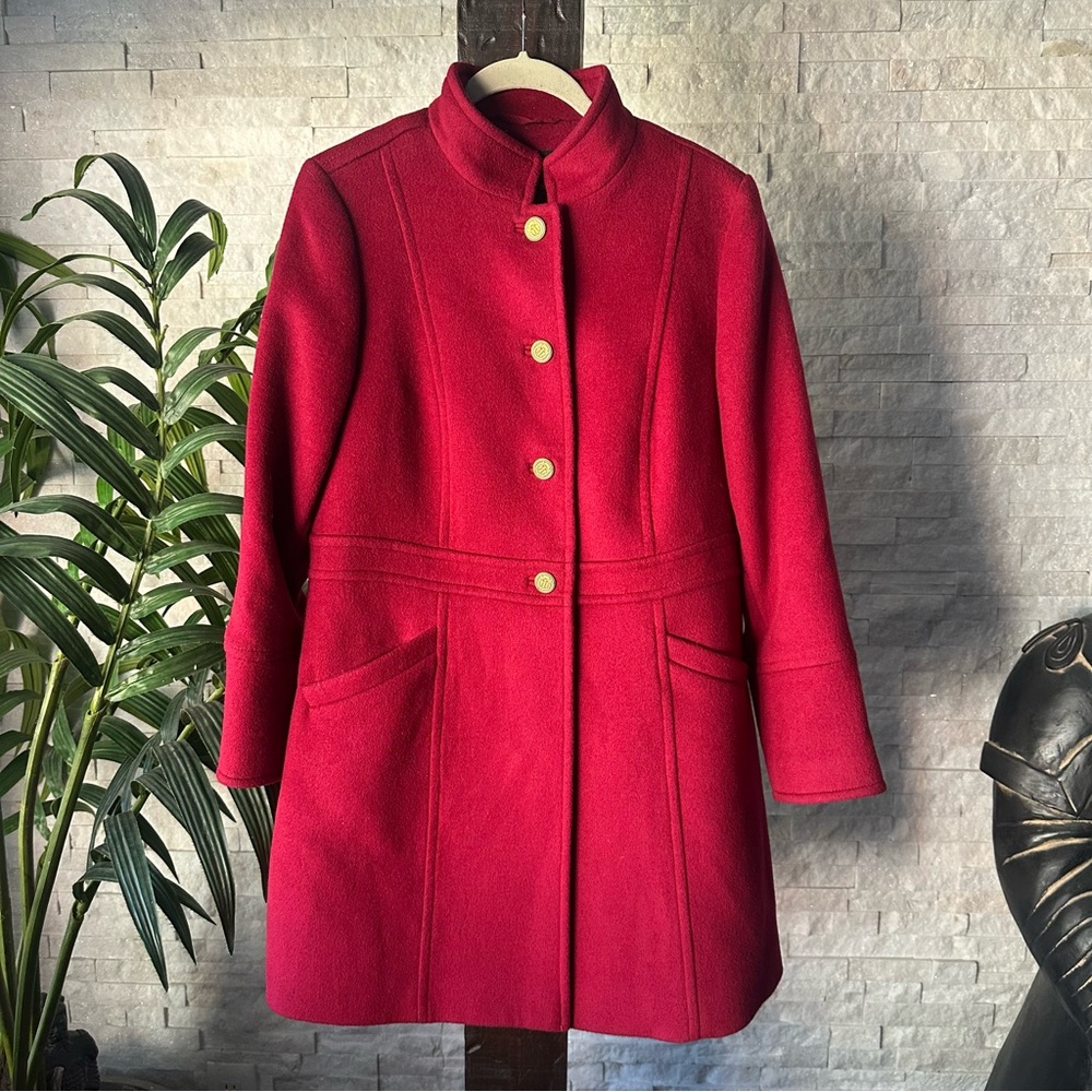 TALBOTS Burgundy Berry Red Wool Blend Military Coat Size 8